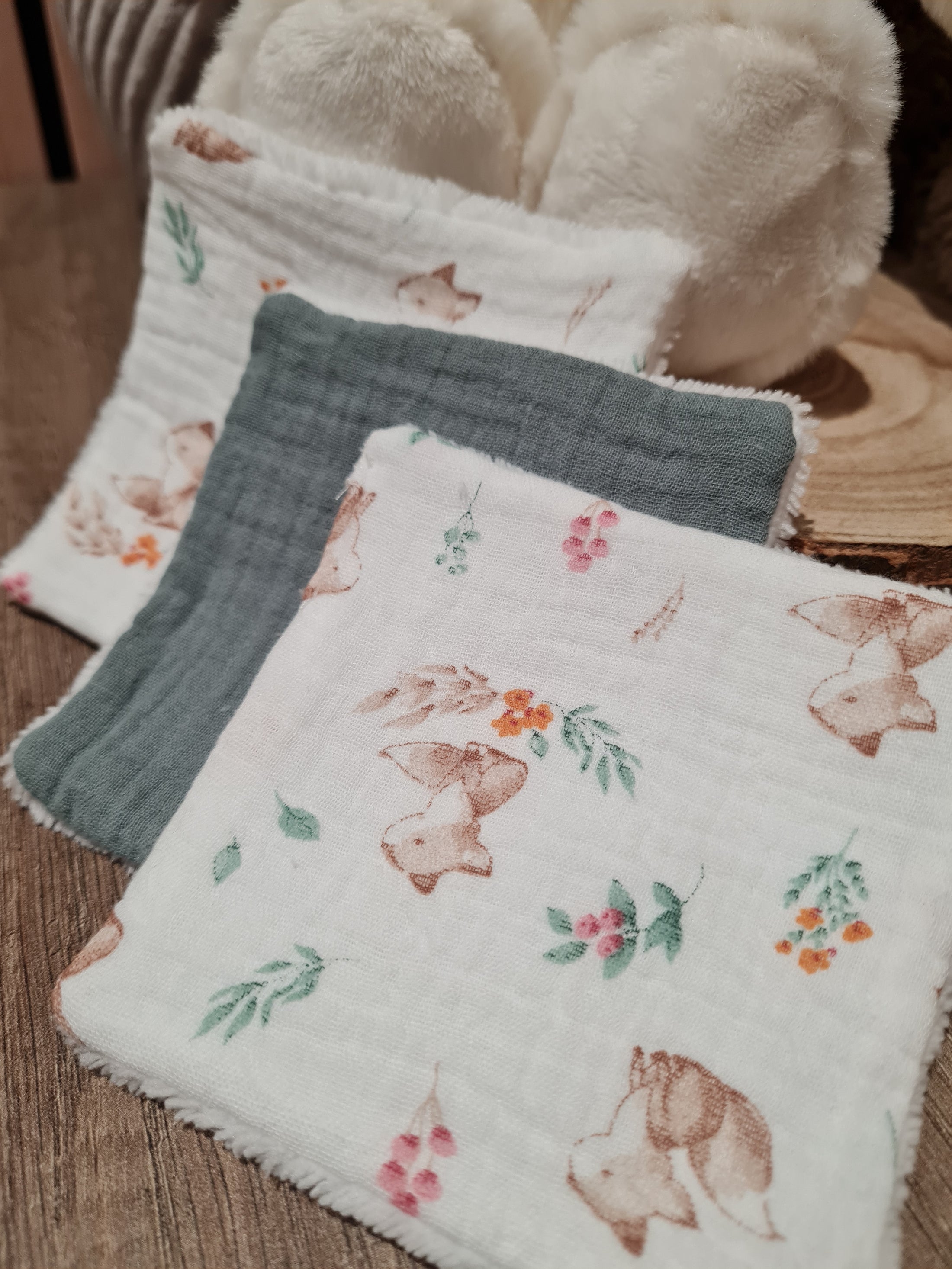 Lot de 3 lingettes lavables Vert d'eau/Motif - Lyne (Édition limitée)