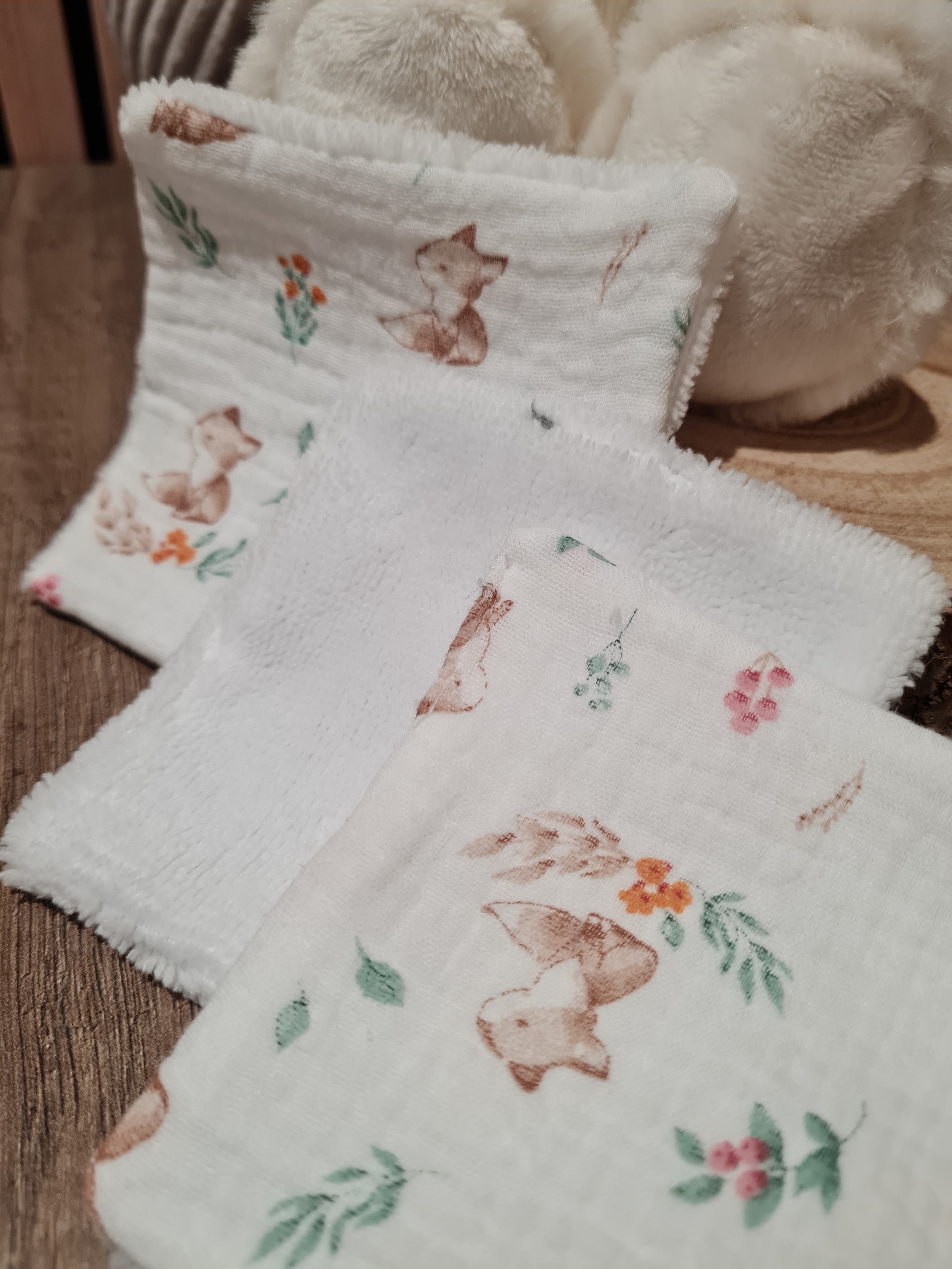 Lot de 3 lingettes lavables Vert d'eau/Motif - Lyne (Édition limitée)