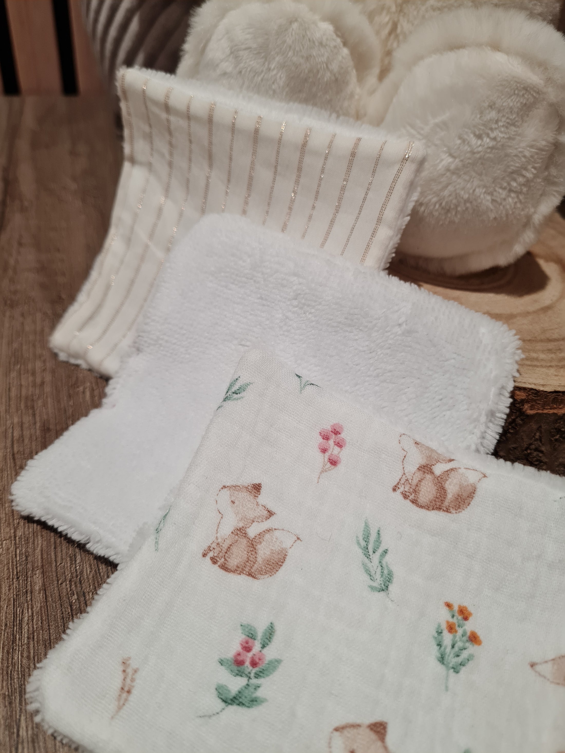 Lot de 3 lingettes lavables Bordeaux/Rayé/Motif - Lyne (Édition limitée)