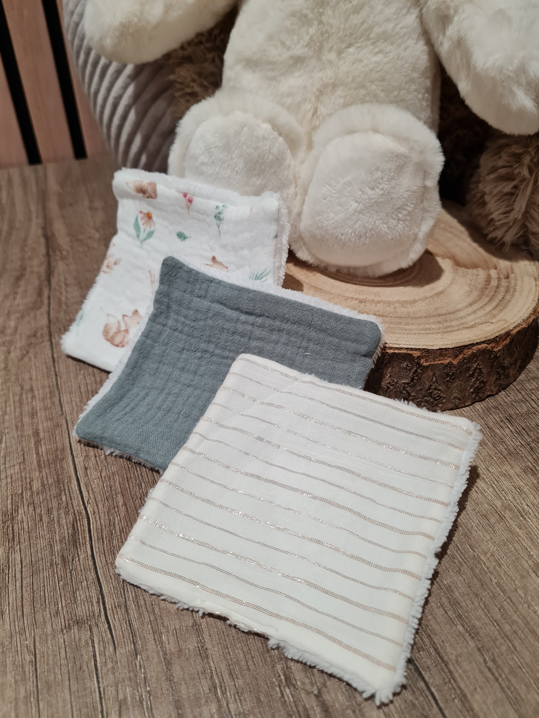 Lot de 3 lingettes lavables Vert d'eau/Motif/Rayé - Lyne (Édition limitée)