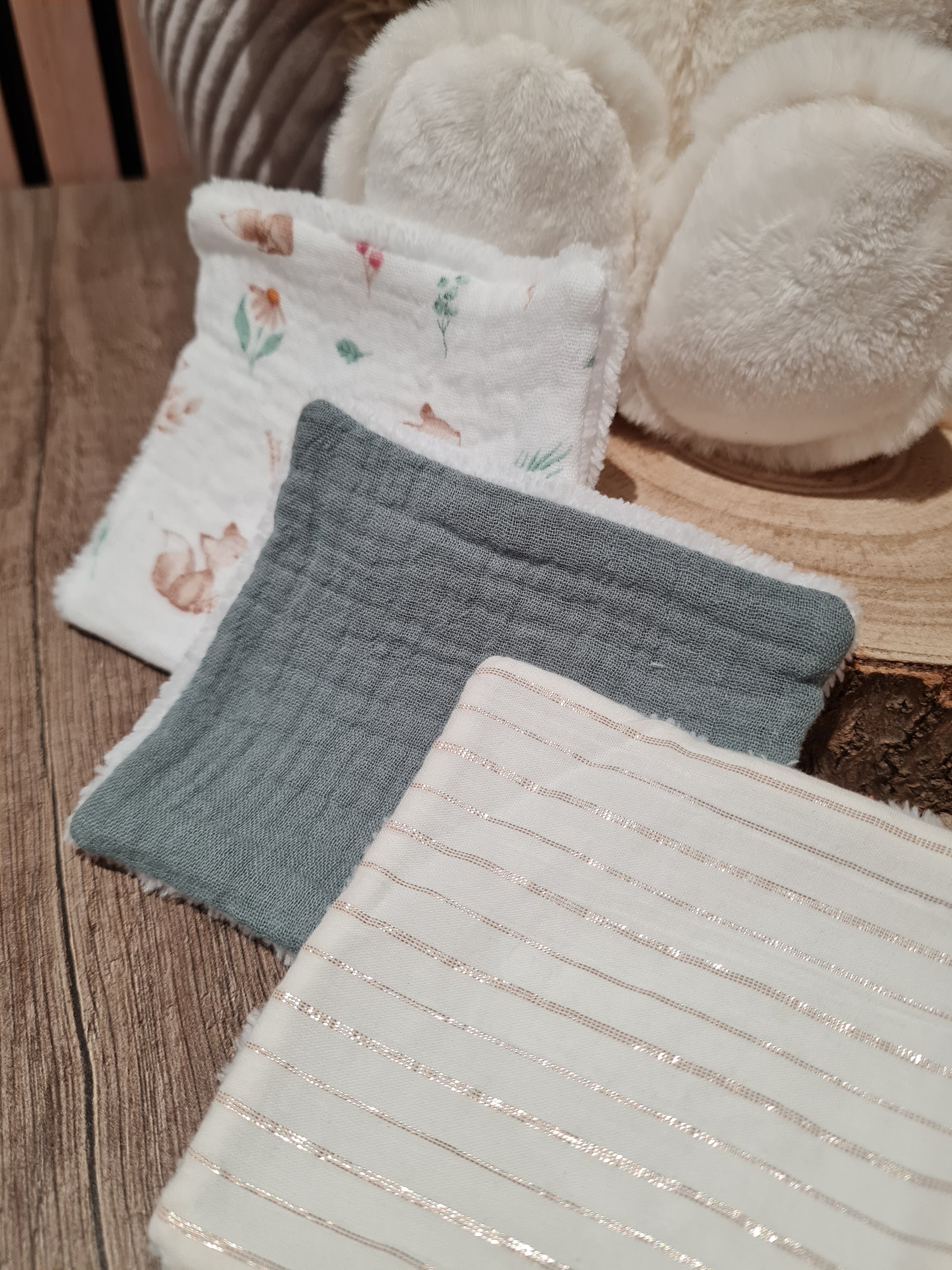 Lot de 3 lingettes lavables Vert d'eau/Motif/Rayé - Lyne (Édition limitée)