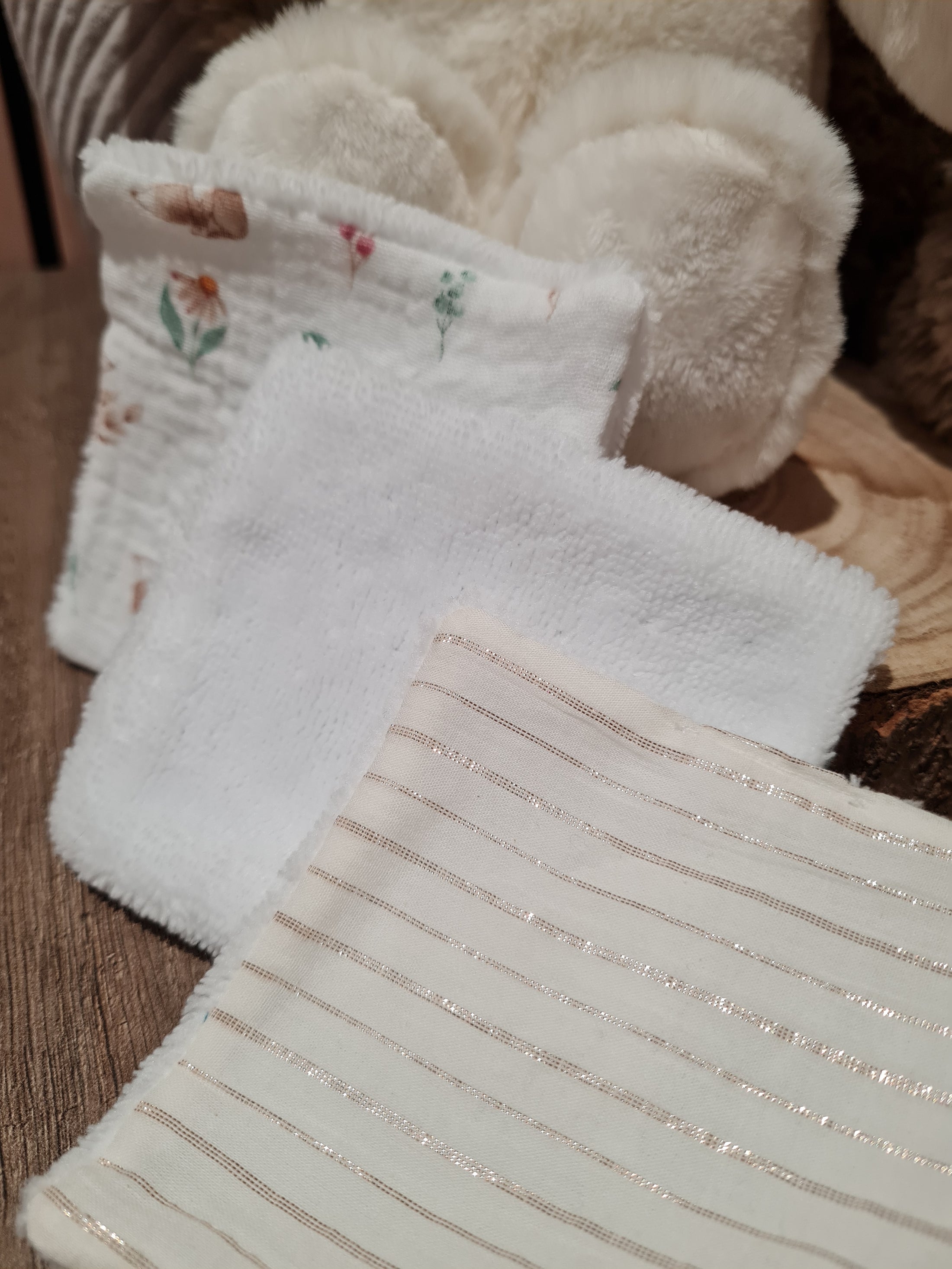 Lot de 3 lingettes lavables Vert d'eau/Motif/Rayé - Lyne (Édition limitée)